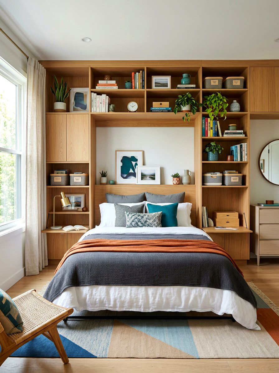 Built In Shelf Wall - 30 bedroom accent wall ideas
