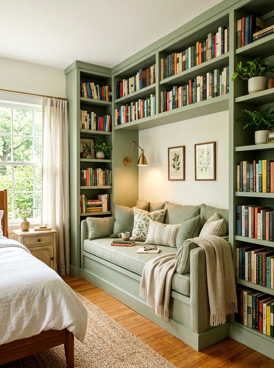 Built In Shelves - 30 guest room reading corner ideas