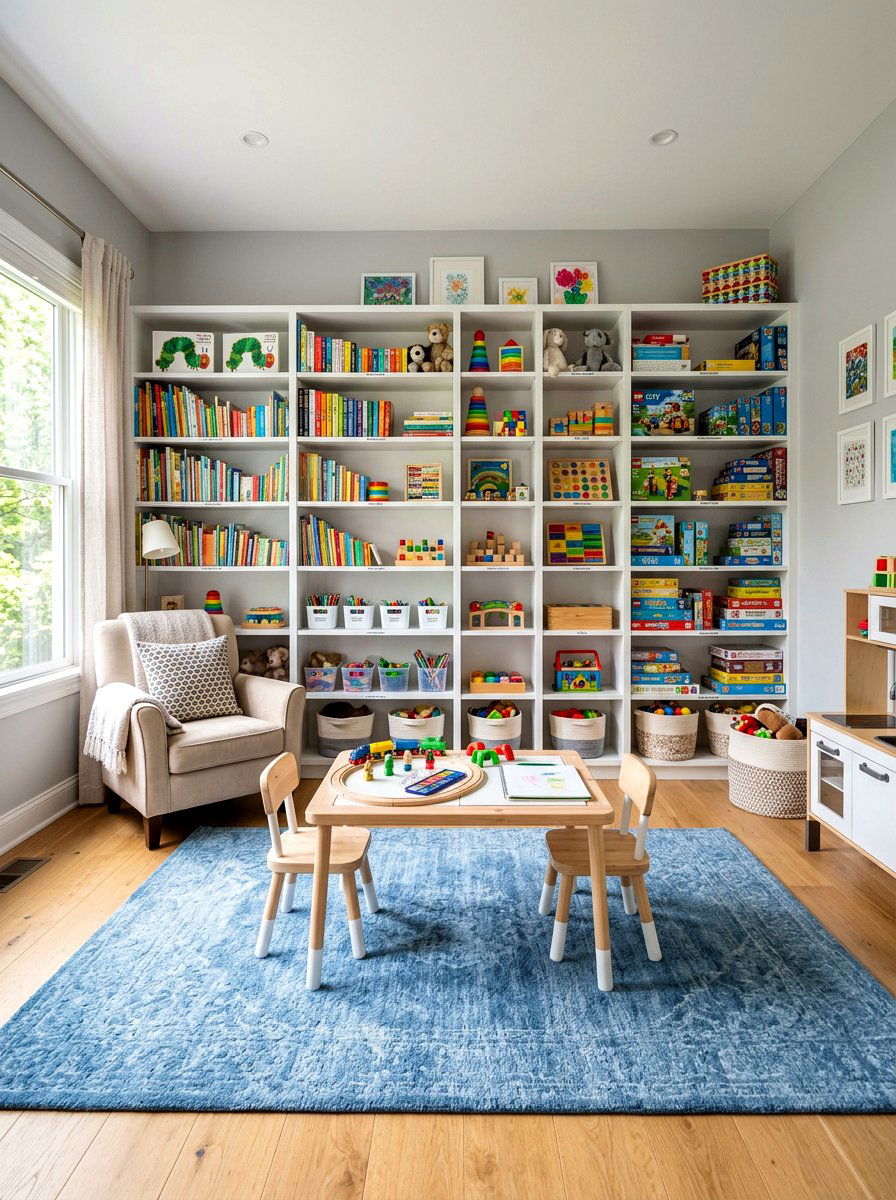 Built In Shelving - 30 playroom storage ideas