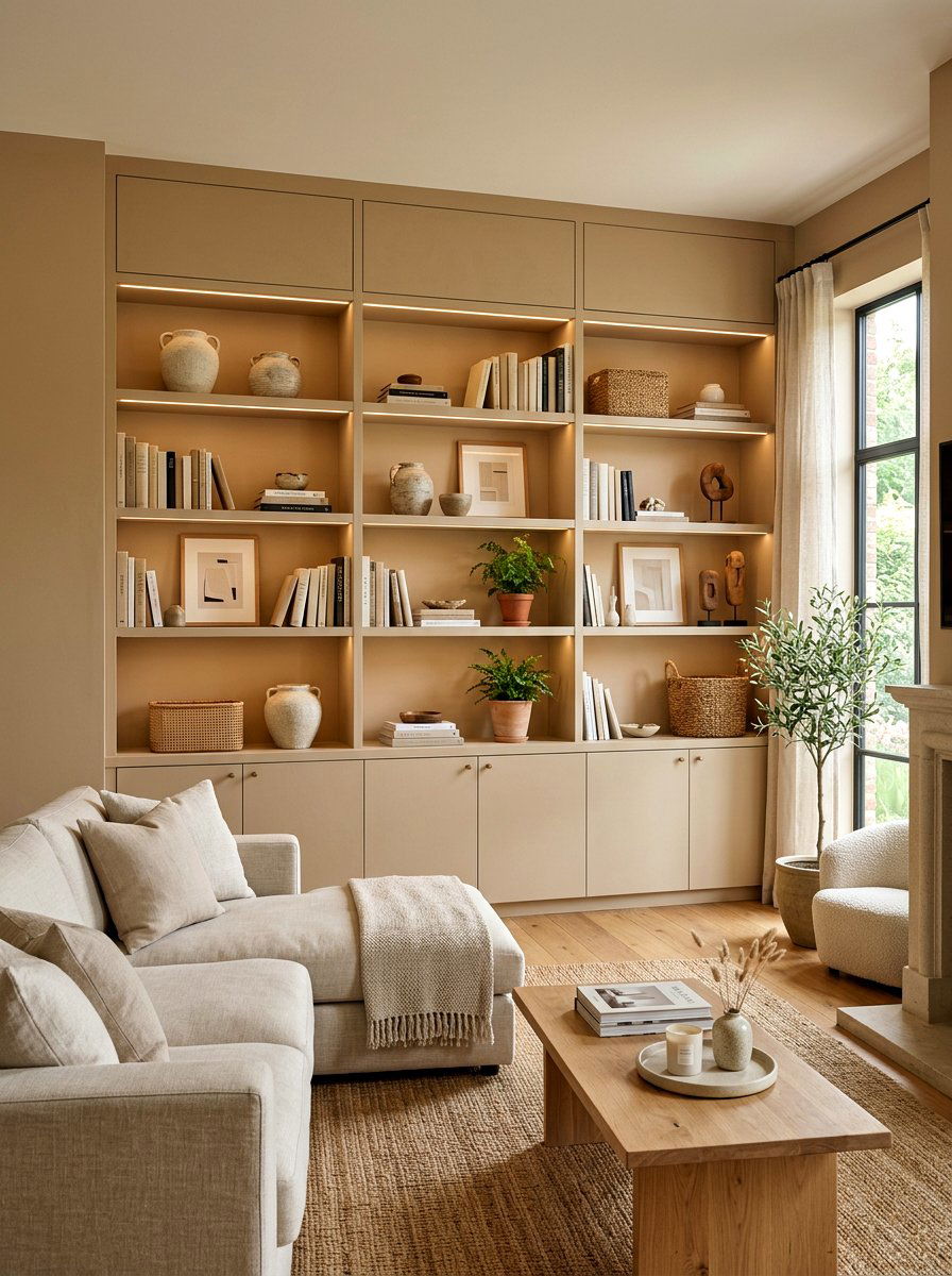 Built In Shelving - 30 toasted beige living room ideas