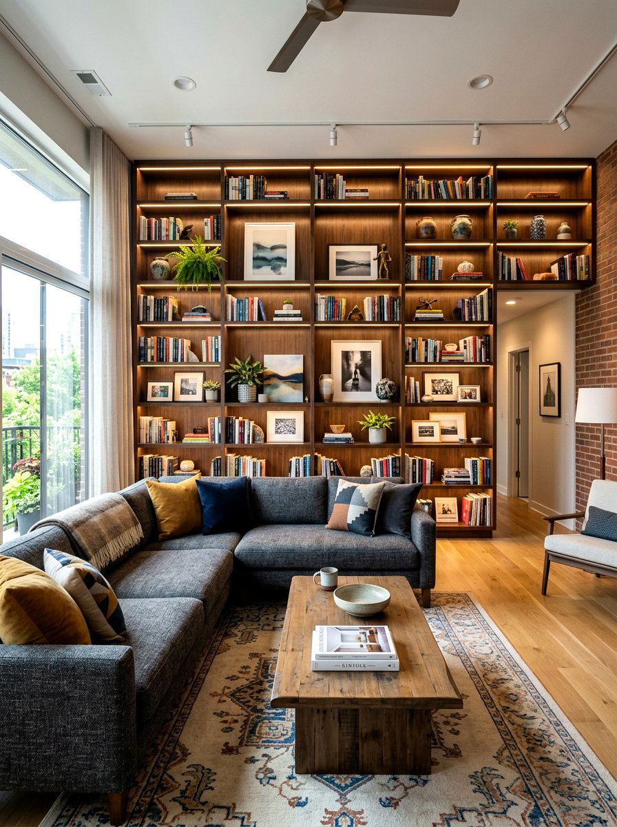 Built In Shelving Unit - 30 behind sofa decor ideas