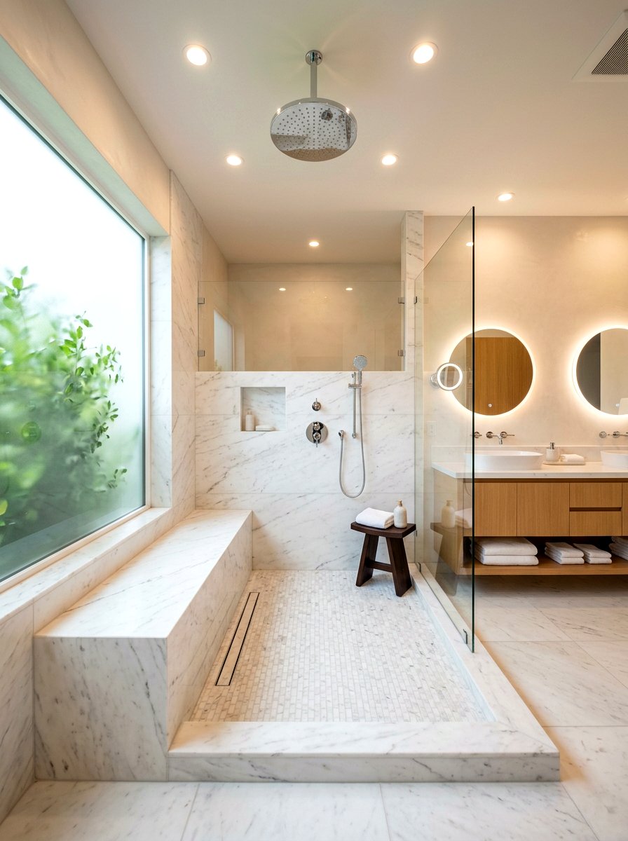 Built In Shower Bench - 30 rain shower bathroom ideas