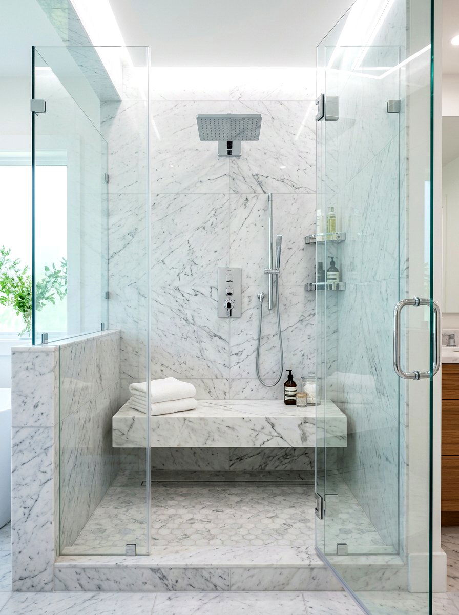 Built In Shower Bench - 30 tiny apartment bathroom ideas