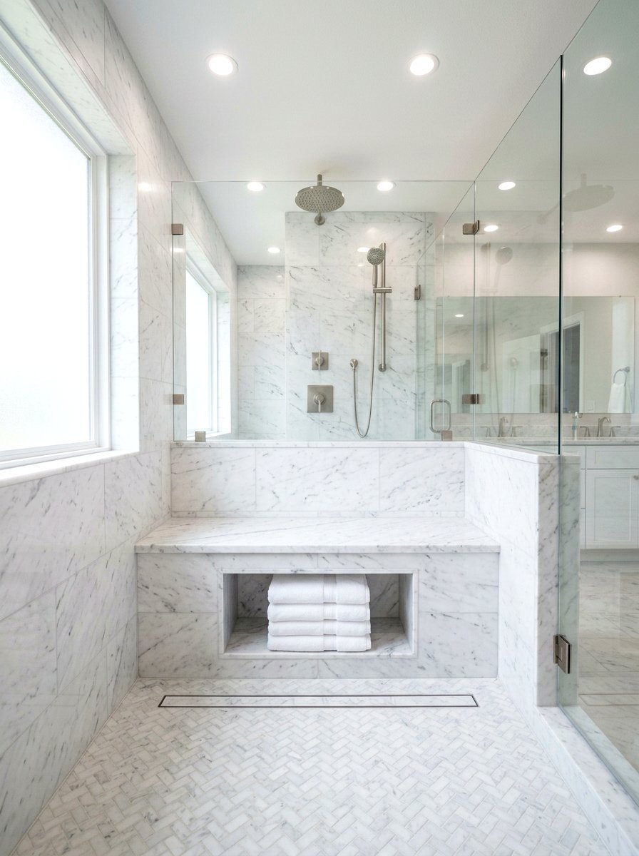 Built In Shower Bench Niche - 30 bathroom linen shelf ideas