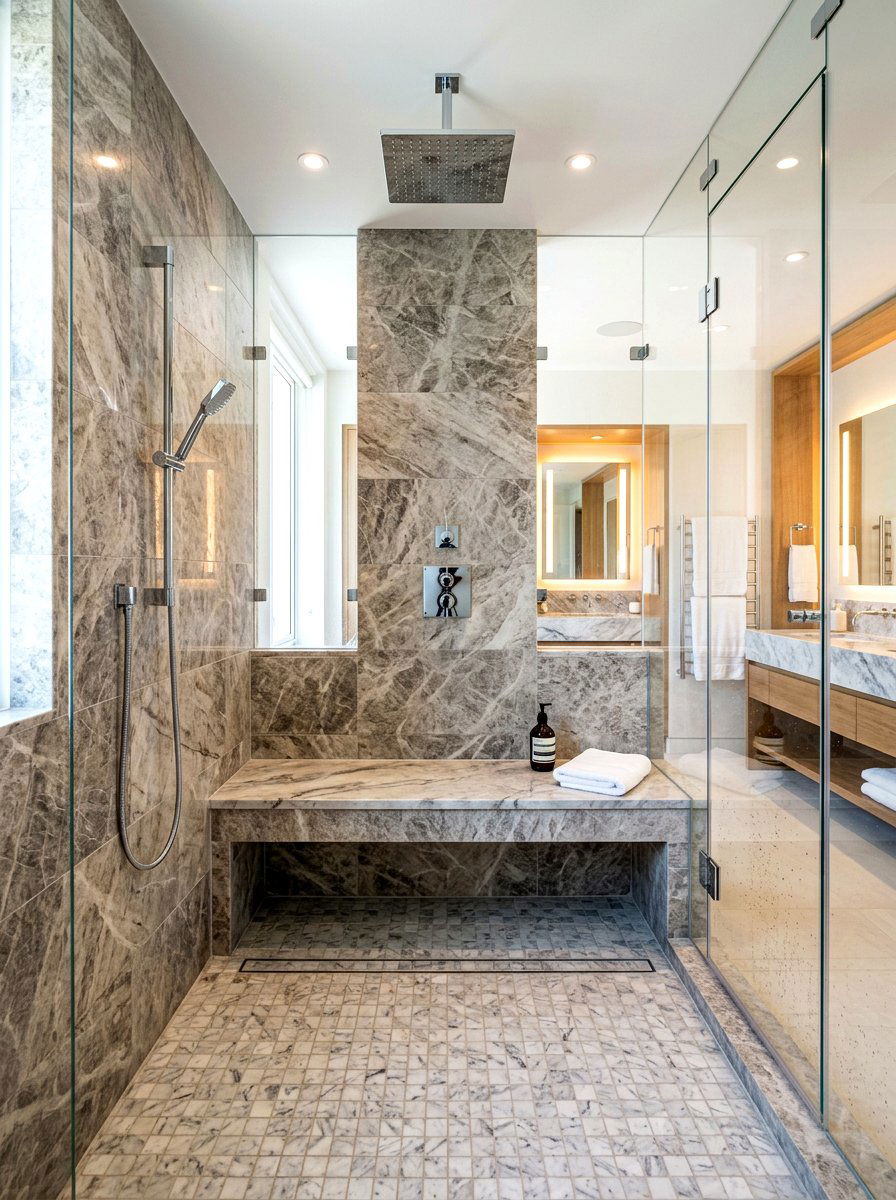 Built In Shower Bench - 30 quiet luxury bathroom ideas