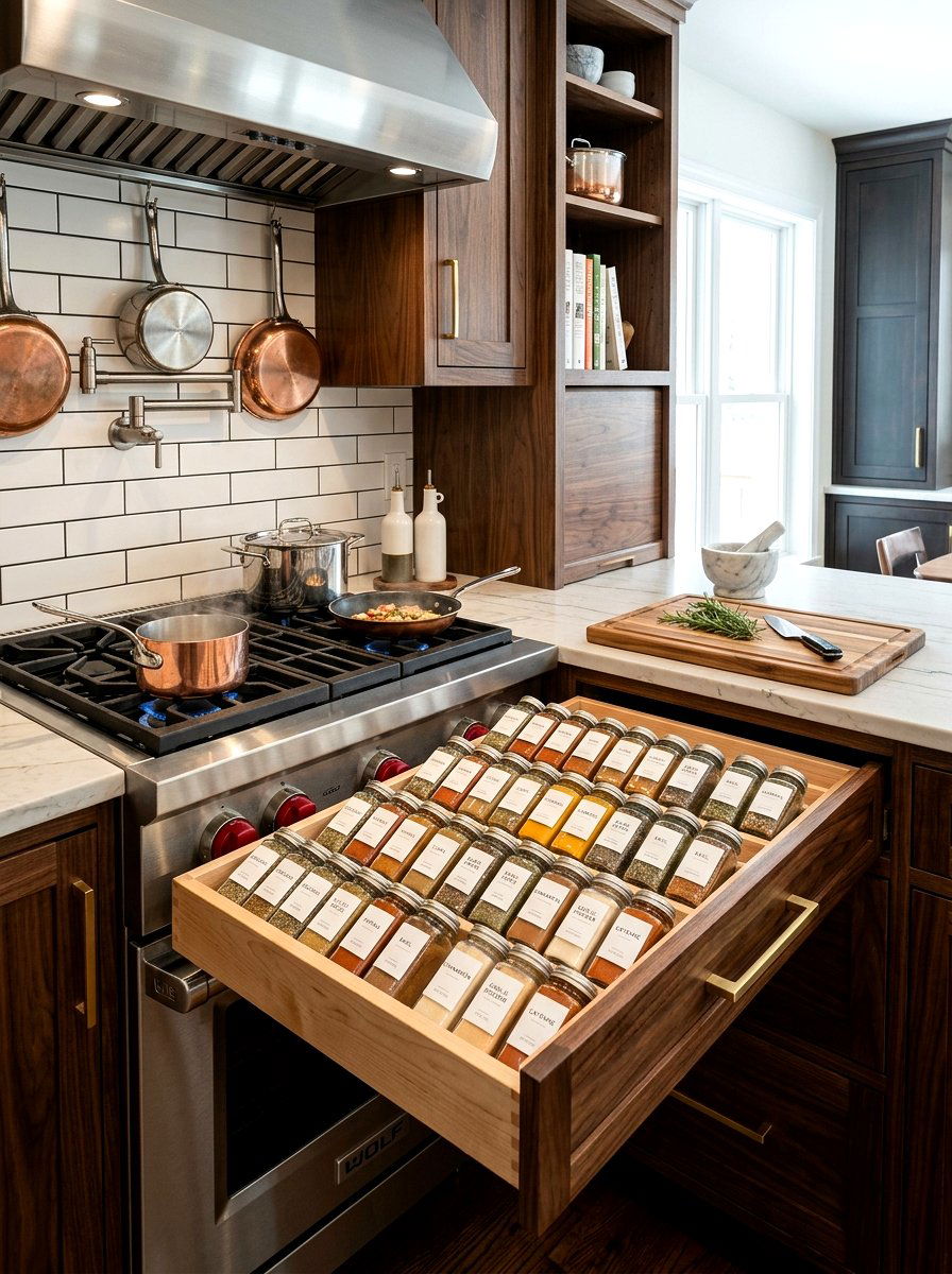 Built In Spice Rack - 30 utensil drawer ideas