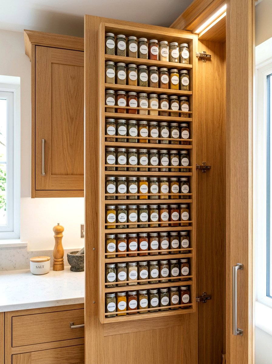 Built In Spice Rack - 30 butler pantry storage ideas