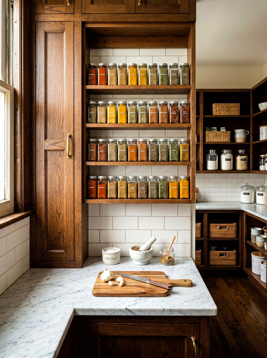 Built In Spice Shelf - 30 heritage kitchen shelf ideas