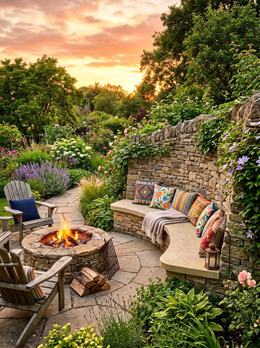 Built In Stone Bench - 30 Tuscan patio ideas