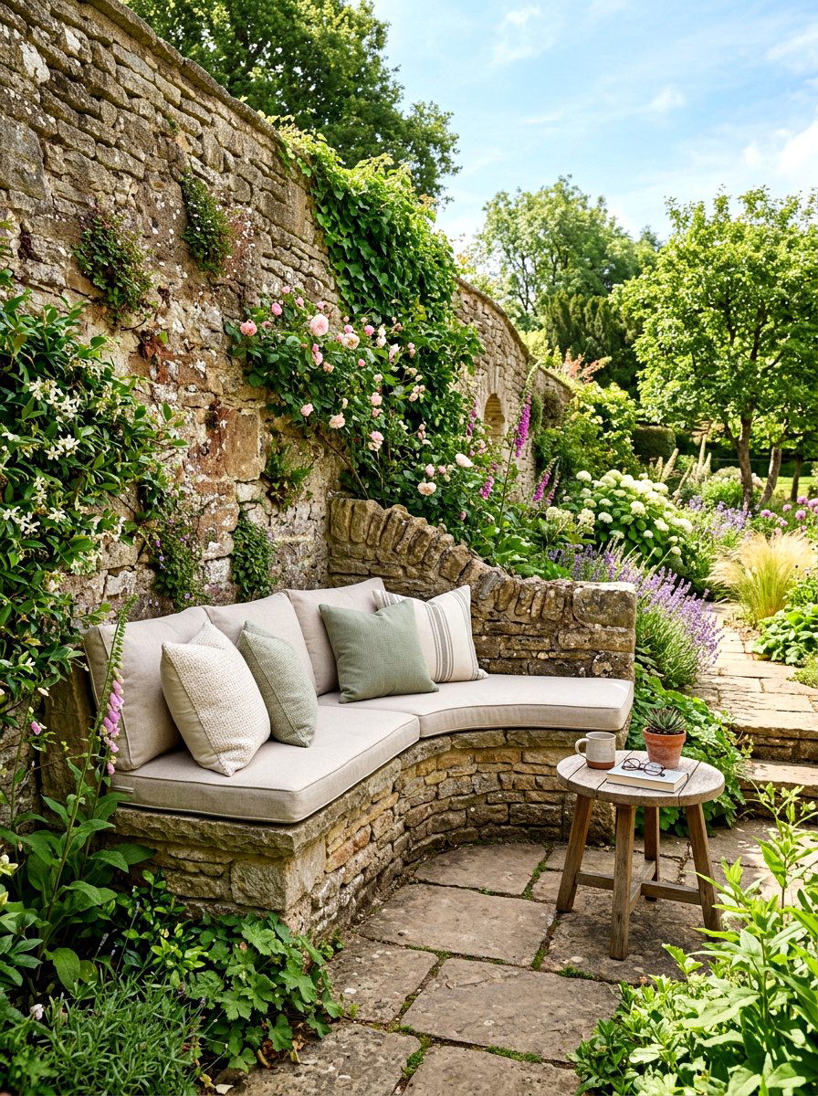 Built In Stone Bench - 30 wine country patio ideas