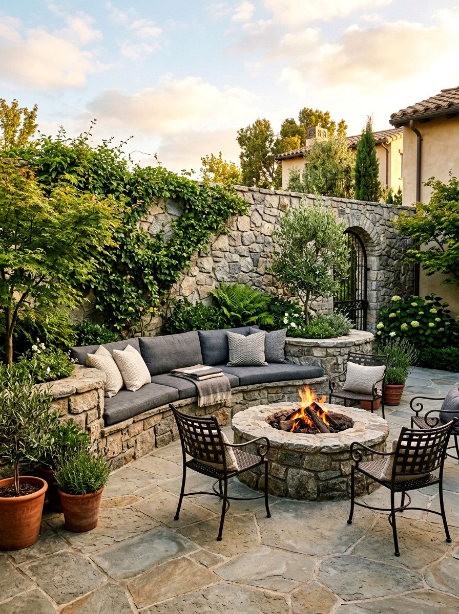 Built In Stone Bench - 30 courtyard patio furniture ideas