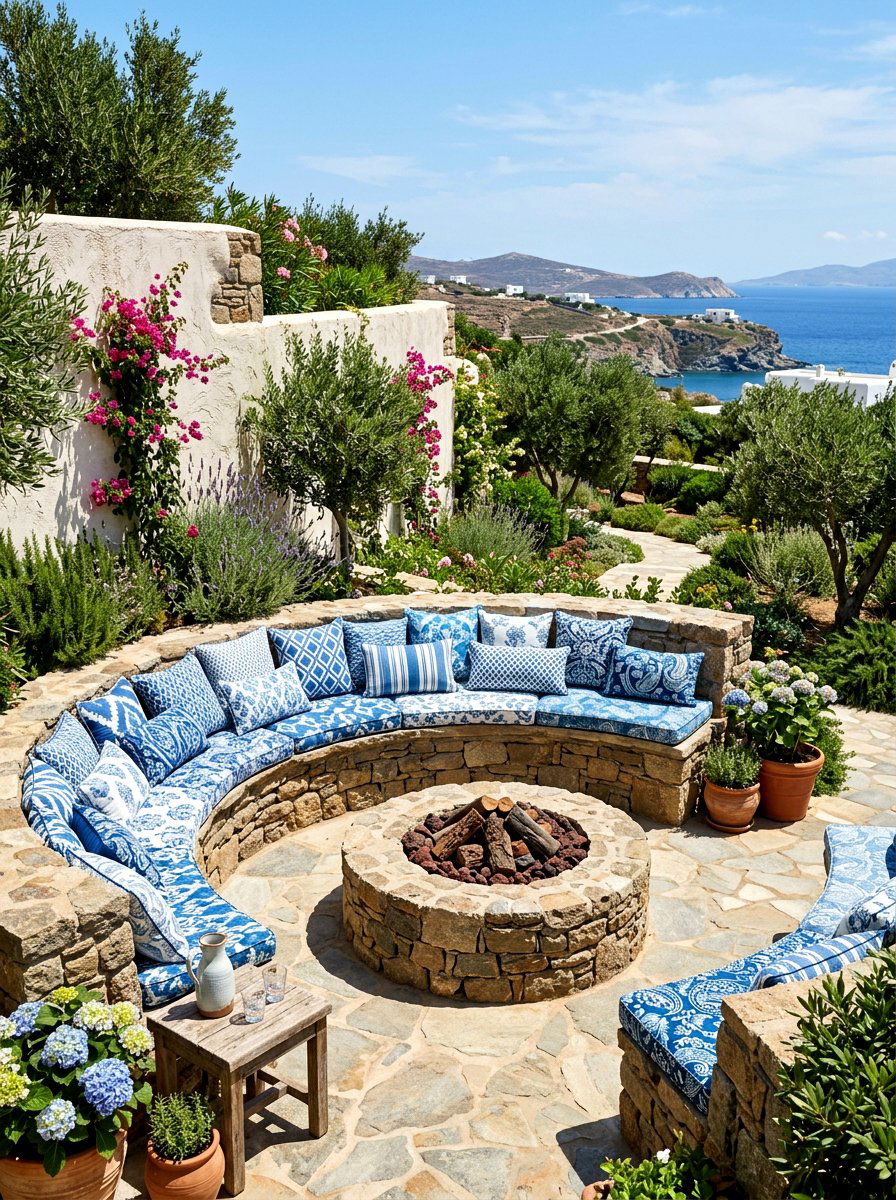 Built In Stone Benches - 30 Mediterranean backyard lounge ideas
