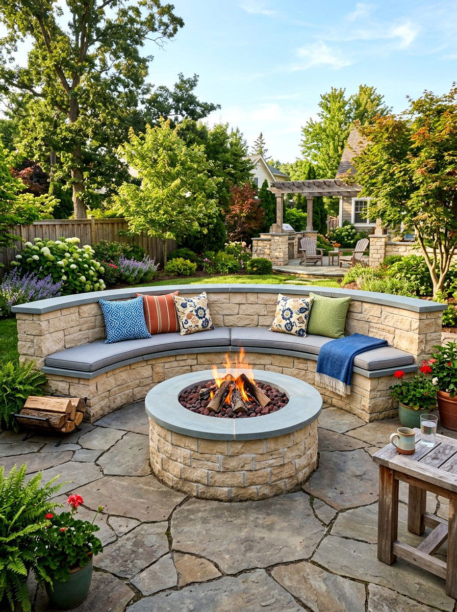 Built In Stone Fire Pit Bench - 30 fire lounge backyard ideas