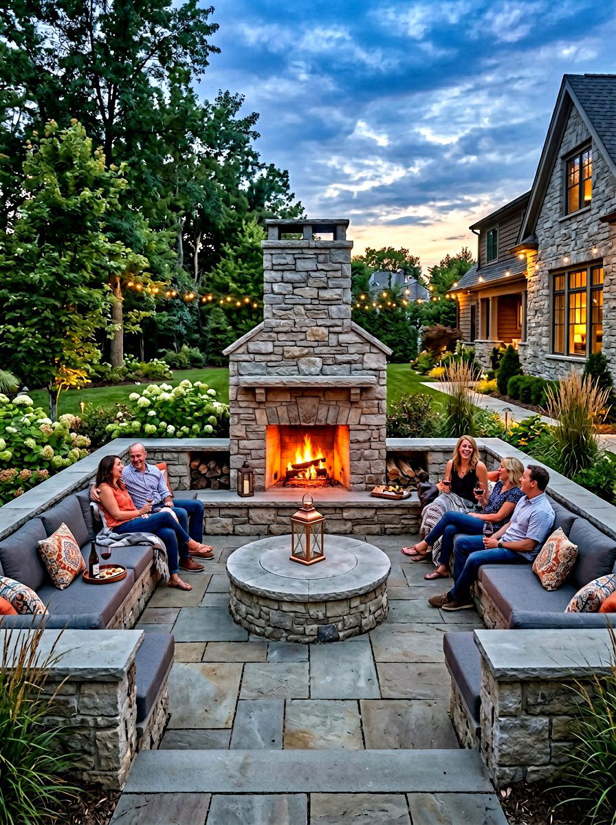 Built In Stone Fireplace Seating - 30 stone outdoor fireplace ideas