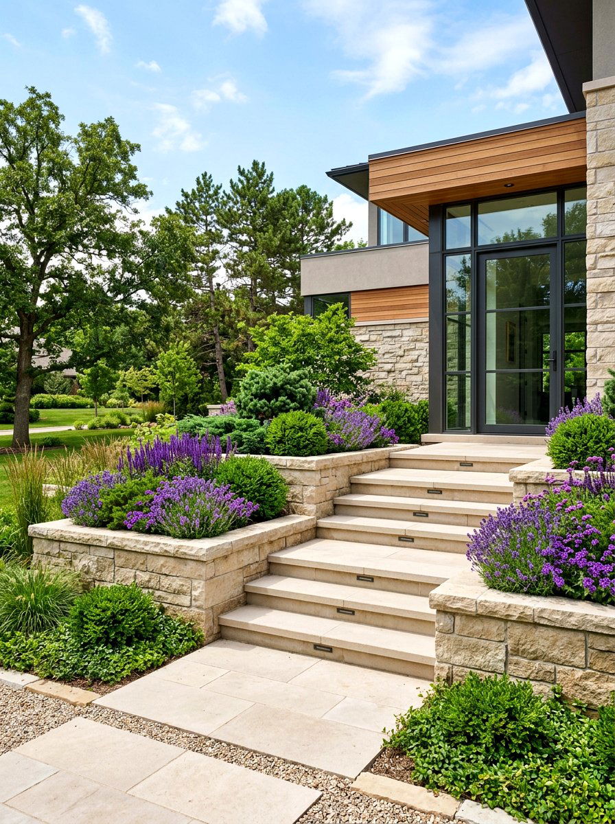 Built In Stone Planters - 30 townhouse stoop ideas