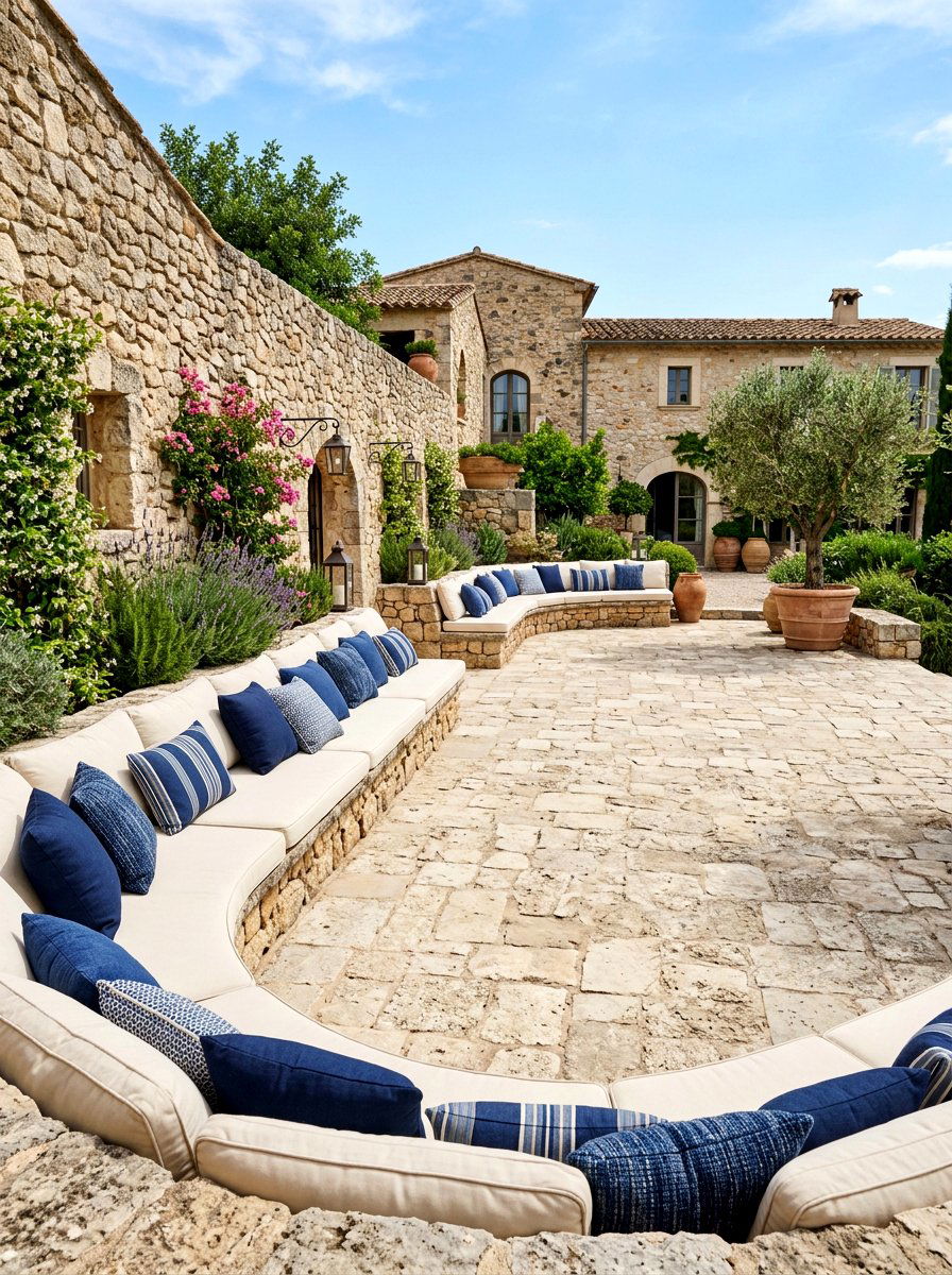 Built In Stone Seating - 30 kitchen courtyard garden ideas