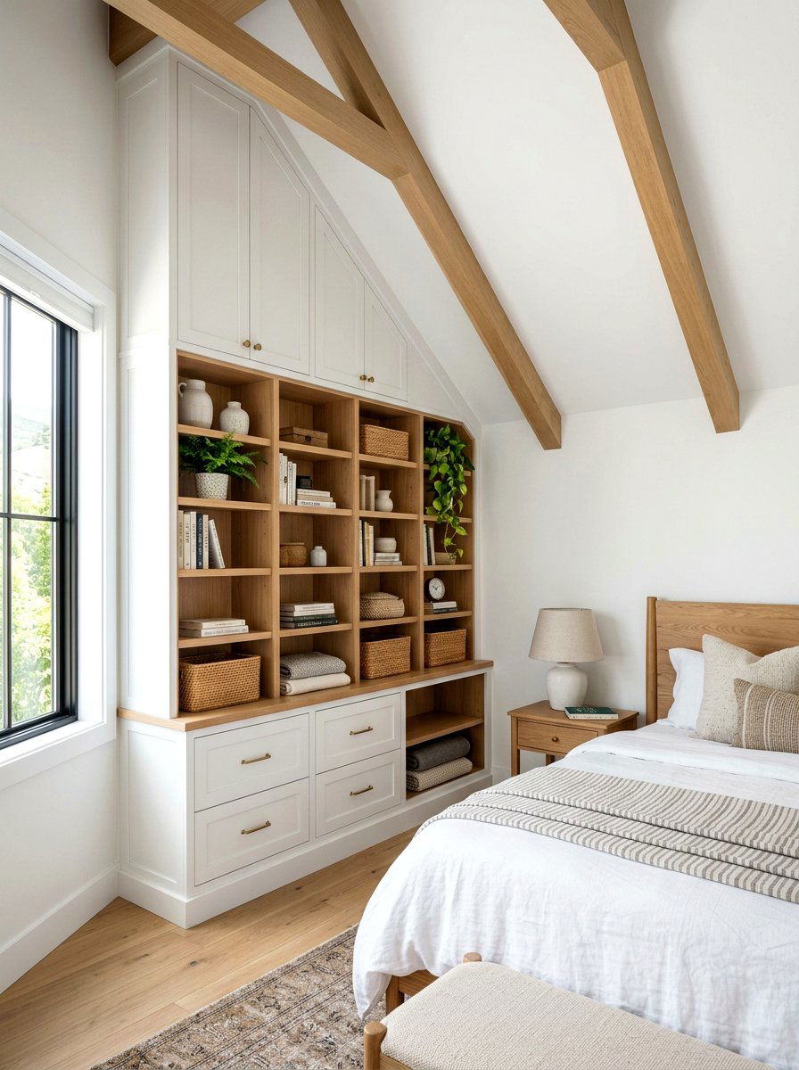 Built In Storage - 30 sloped ceiling bedroom ideas