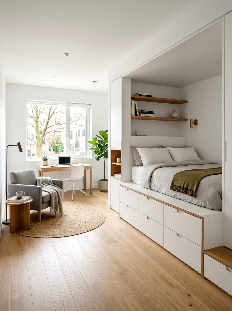 Built In Storage Bed - 30 editorial studio apartment ideas