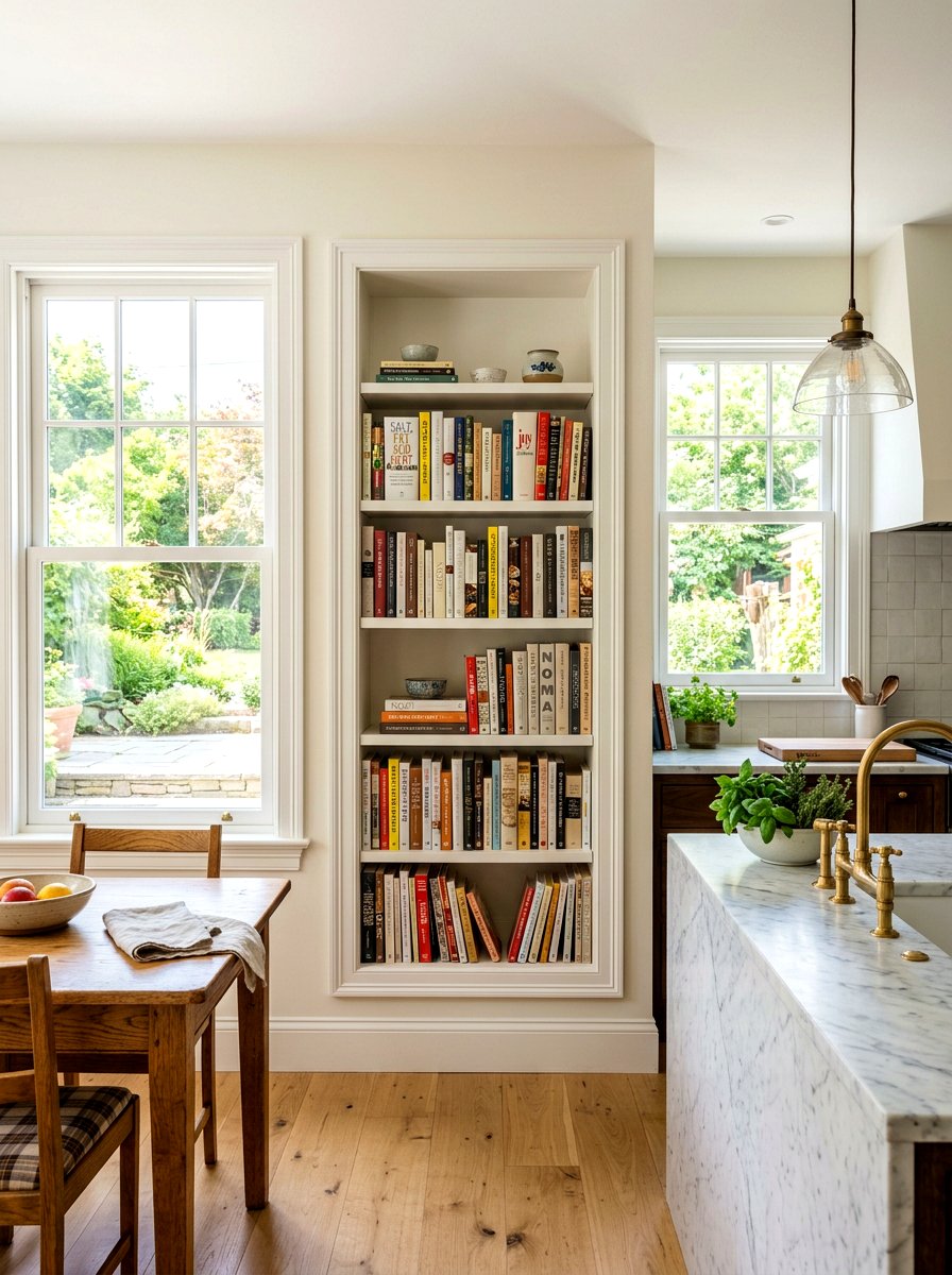 Built In Wall Niche - 30 kitchen cookbook storage ideas