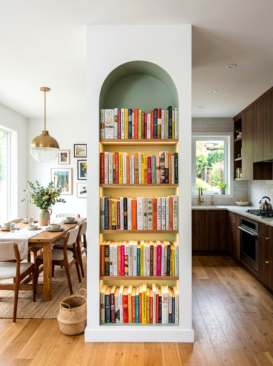 Built In Wall Nook - 30 cookbook kitchen shelf ideas