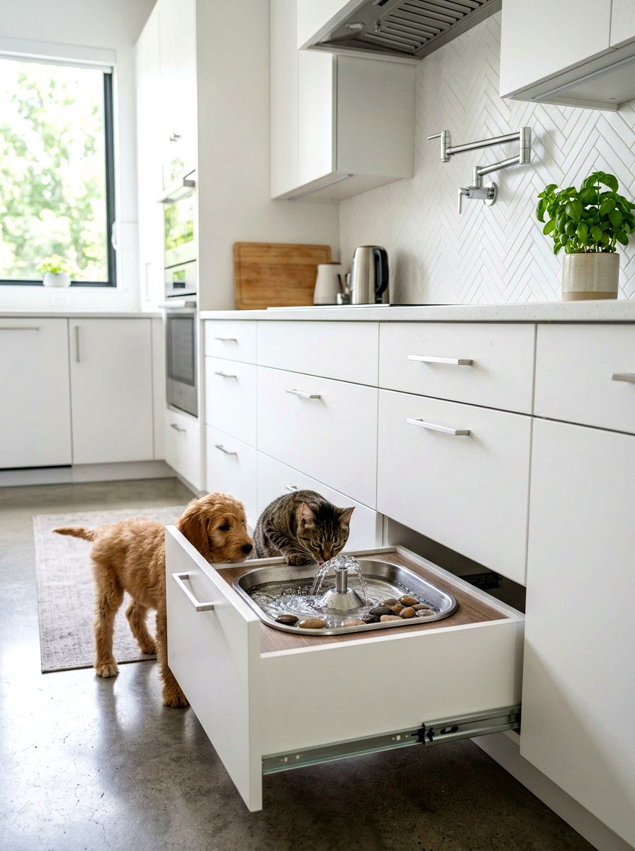 Built In Water Fountain Pet Drawer - 30 pet feeding drawer ideas aesthetic