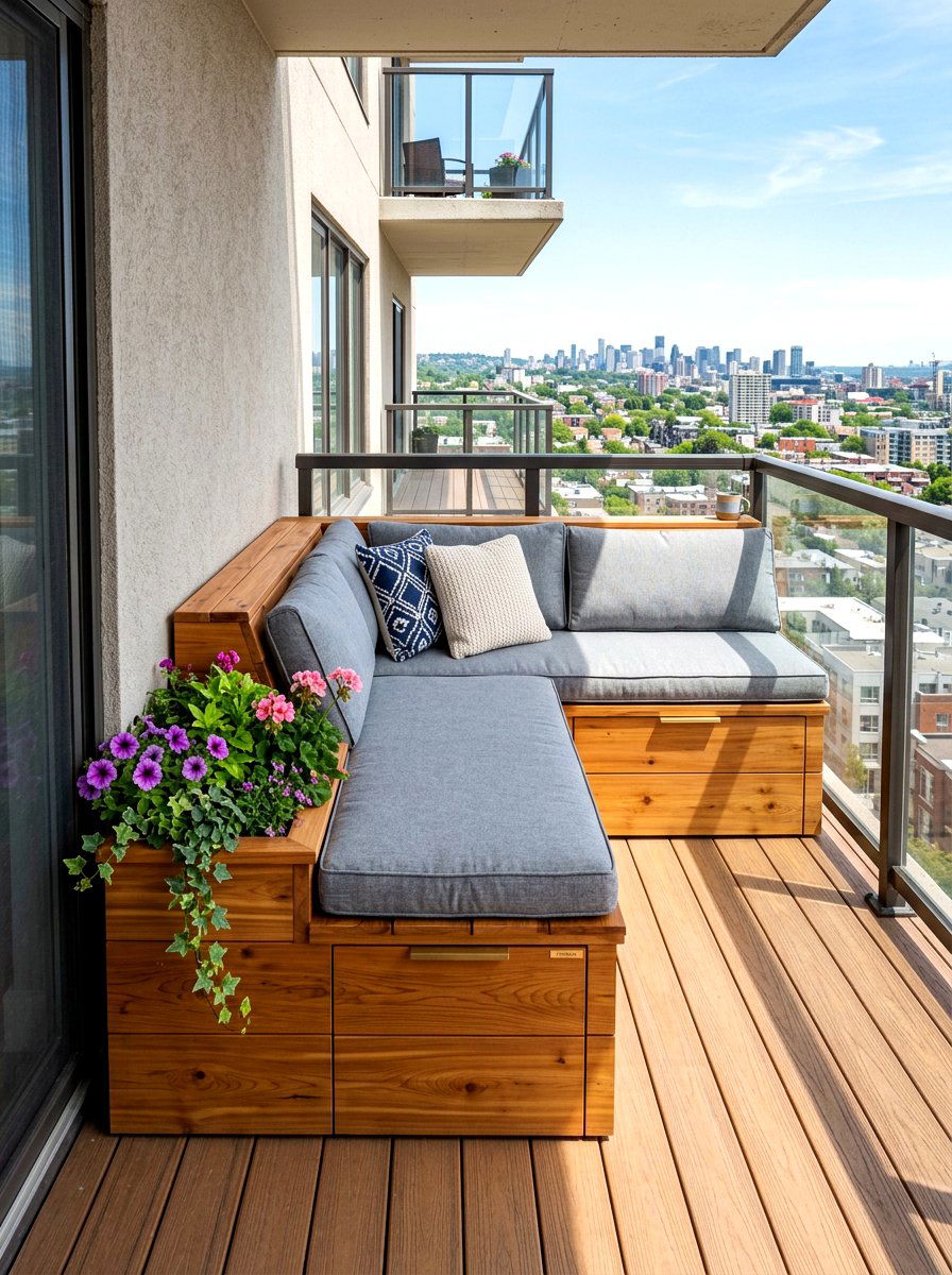 Built In Wood Balcony Bench - 30 balcony seating nook ideas