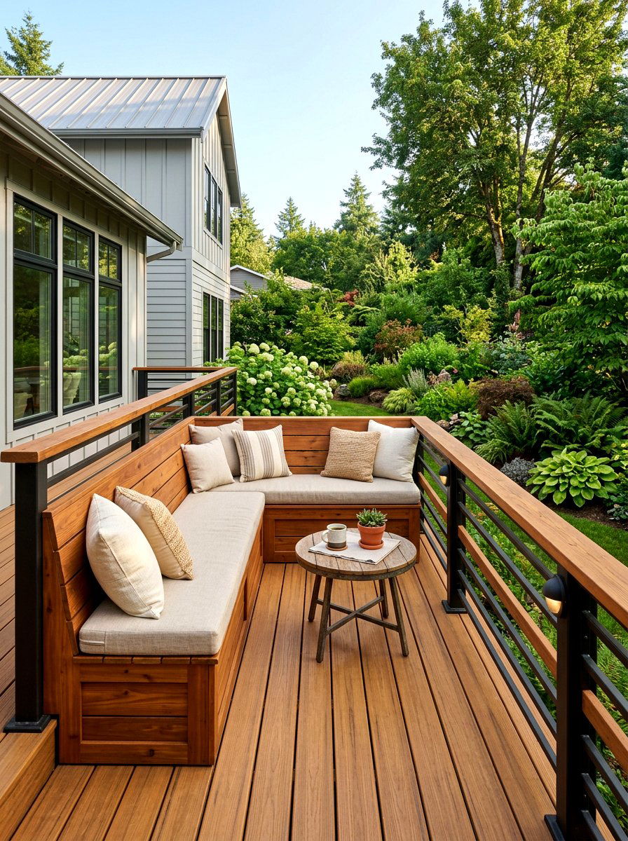 Built In Wood Bench - 30 budget deck ideas