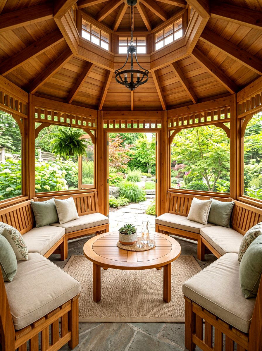 Built In Wood Bench - 30 gazebo seating ideas