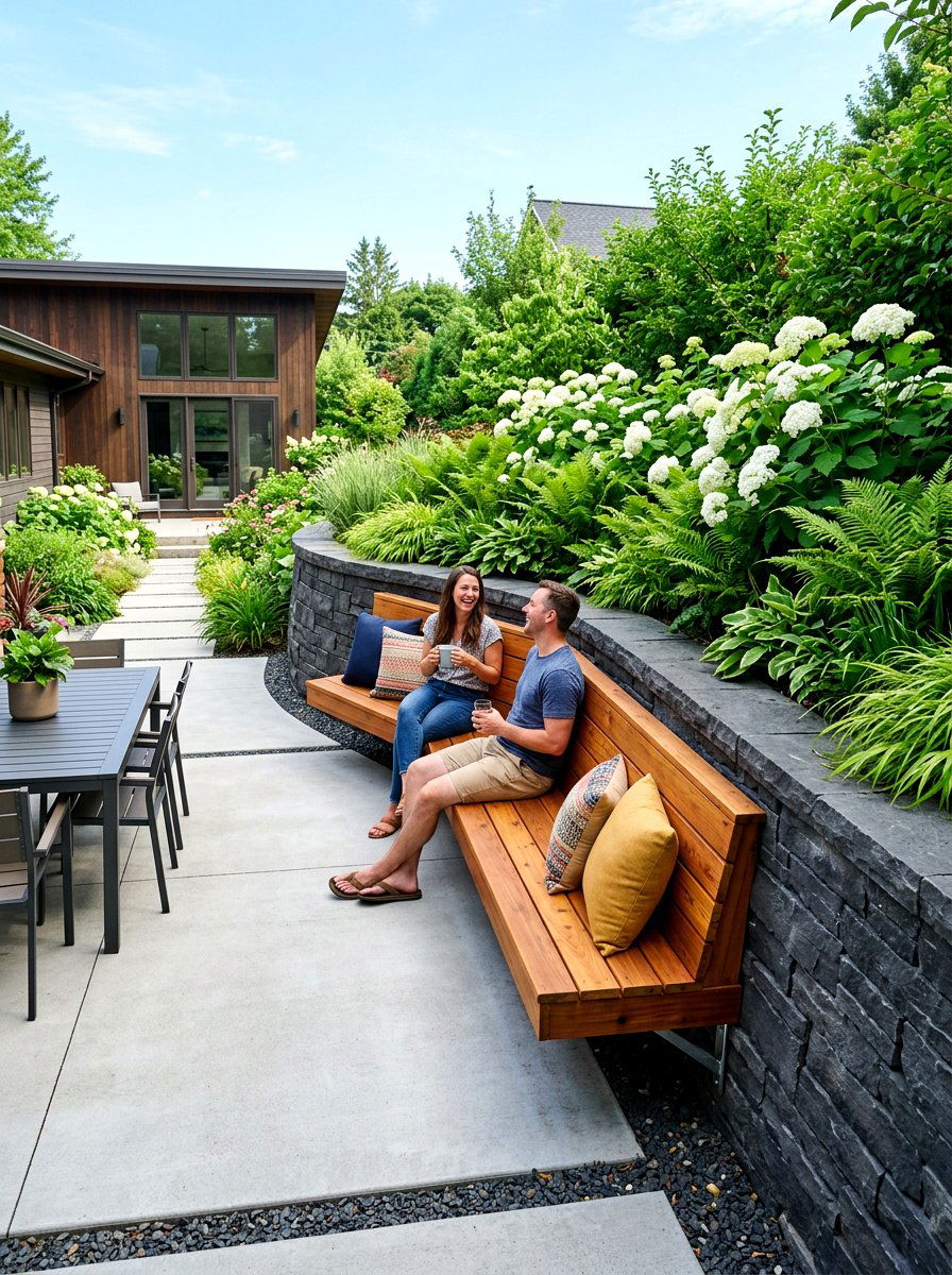 Built In Wooden Bench - 30 garden seating ideas