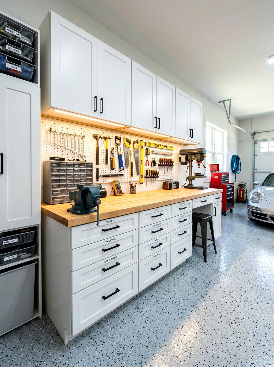 Built In Workbench - 30 clean garage aesthetic ideas