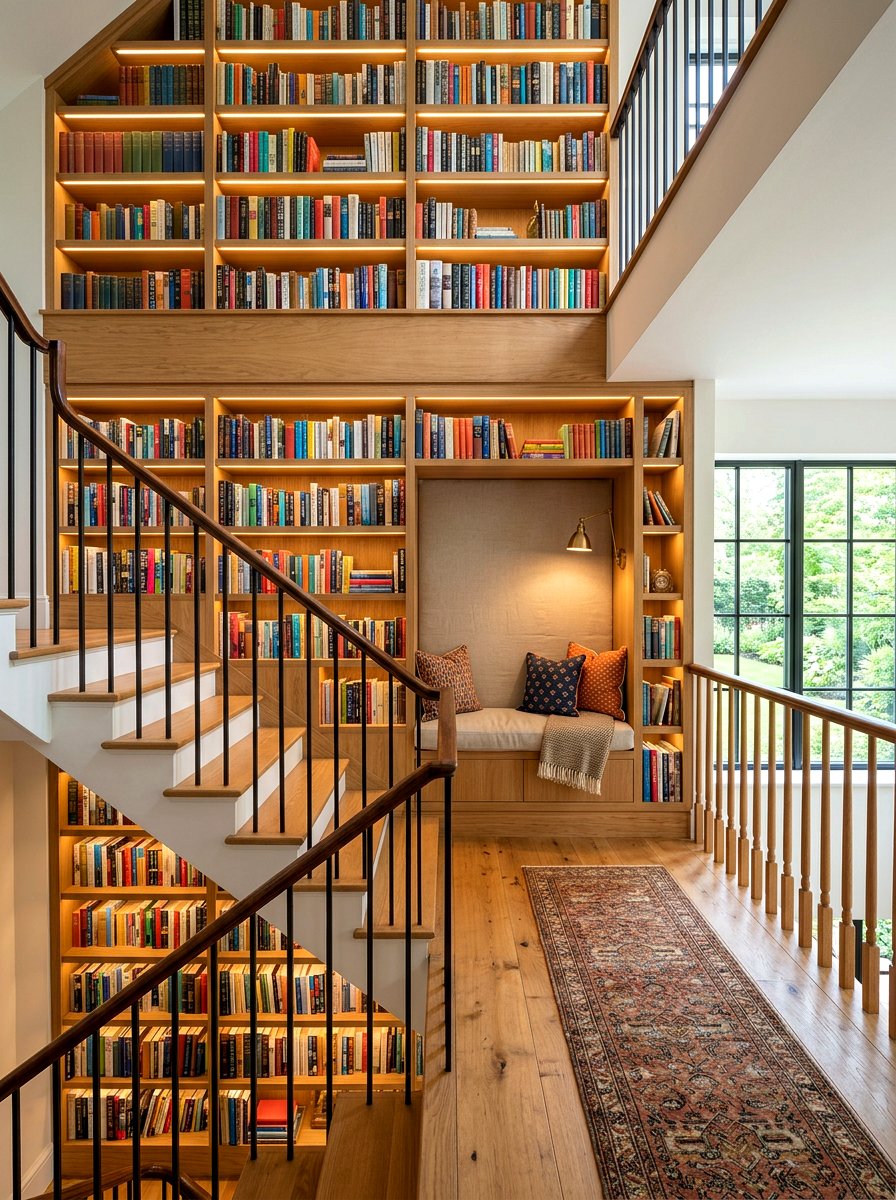 Built in Bookshelf Landing - 30 landing reading nook ideas