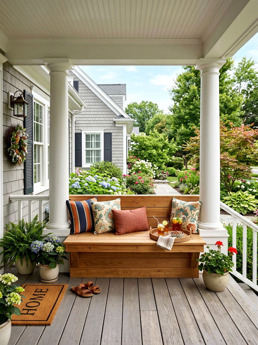 Built in Column Bench - 30 porch columns decor ideas