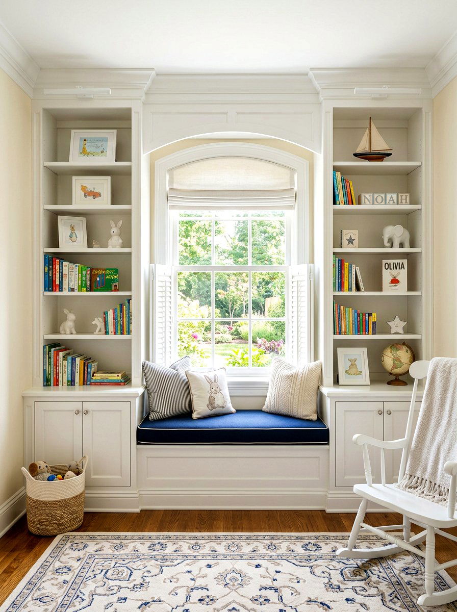Built in Nursery Bookshelf - 30 nursery book display ideas