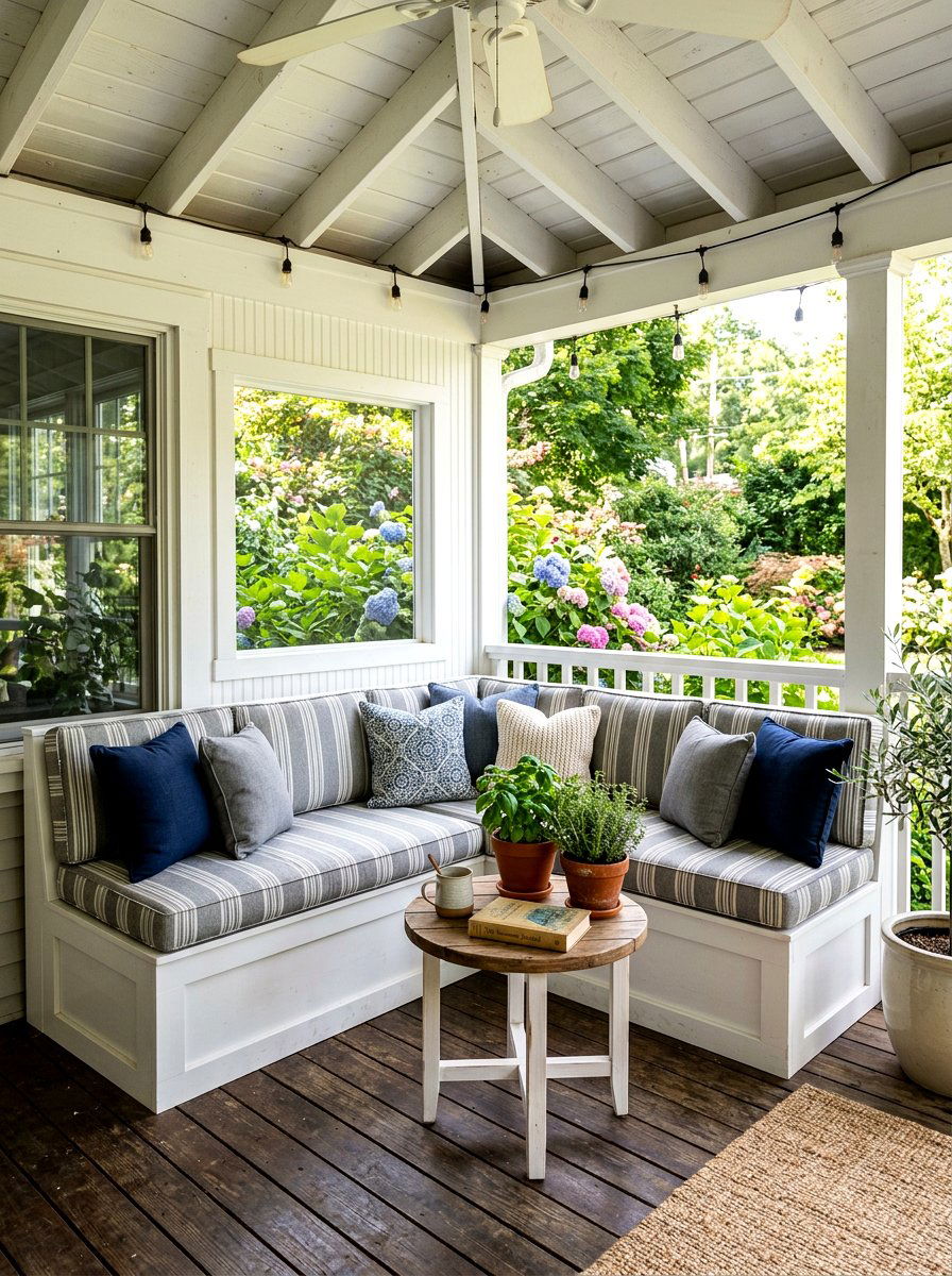 Built in Porch Corner Seating - 30 small front porch ideas