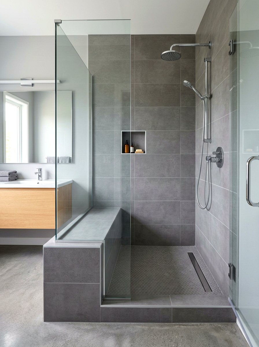 Built in Shower Bench Seating - 30 invisible wellness bathroom ideas