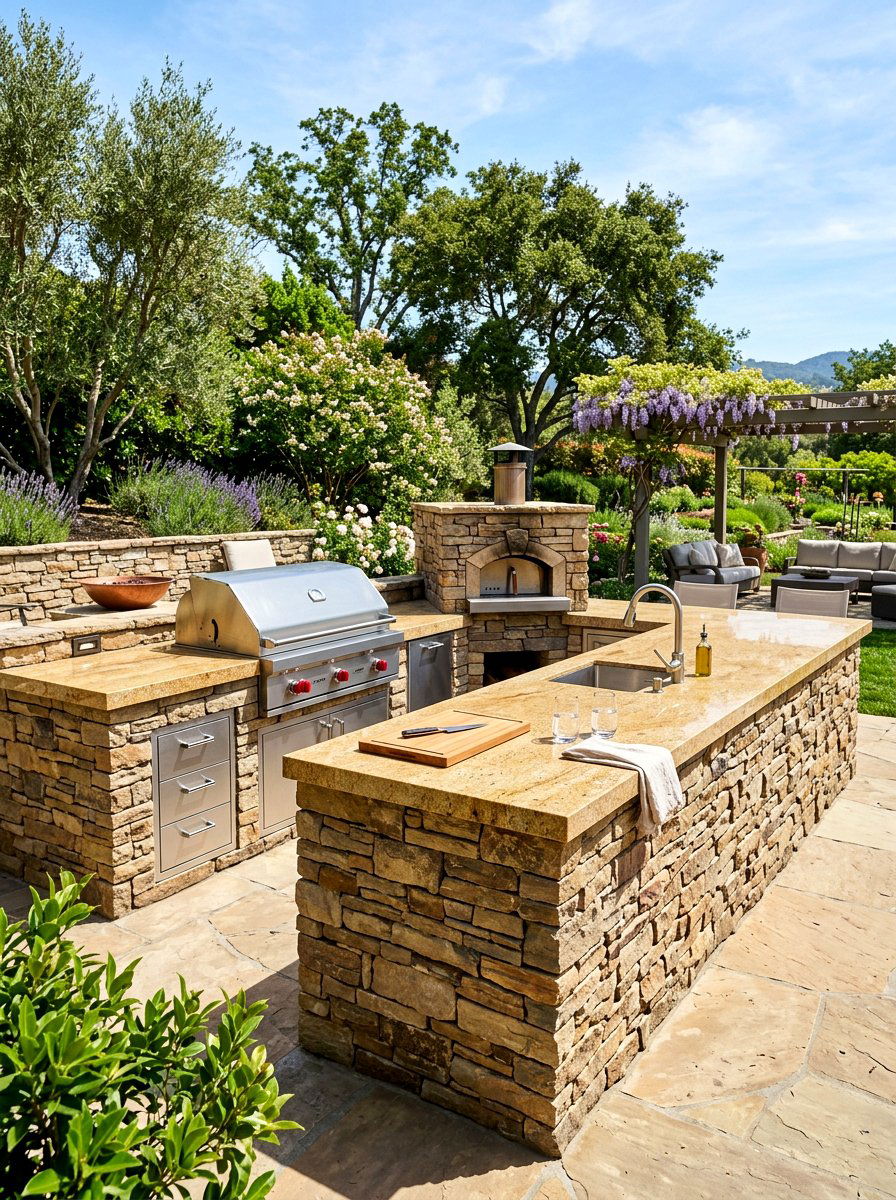 Built in Stone Counter - 30 outdoor buffet table ideas