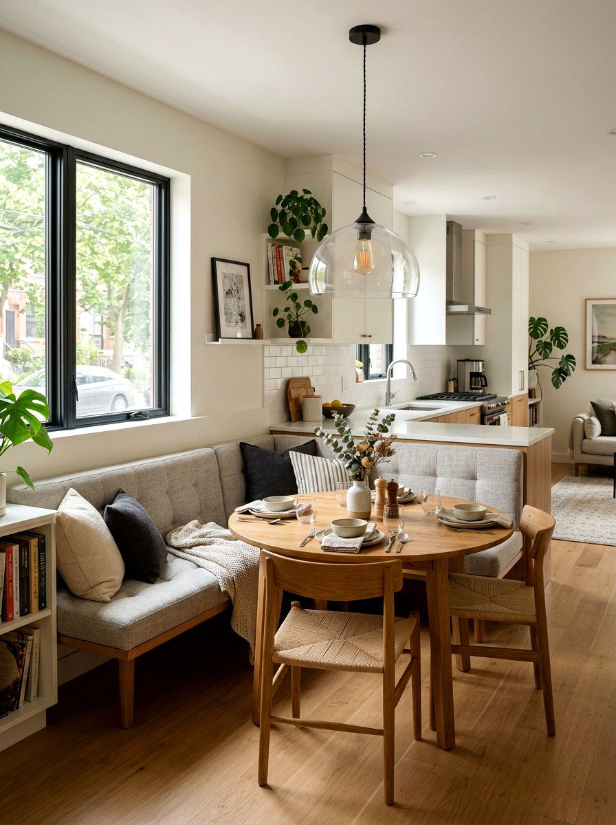 Built in banquette seating - 30 broken floor plan apartment ideas
