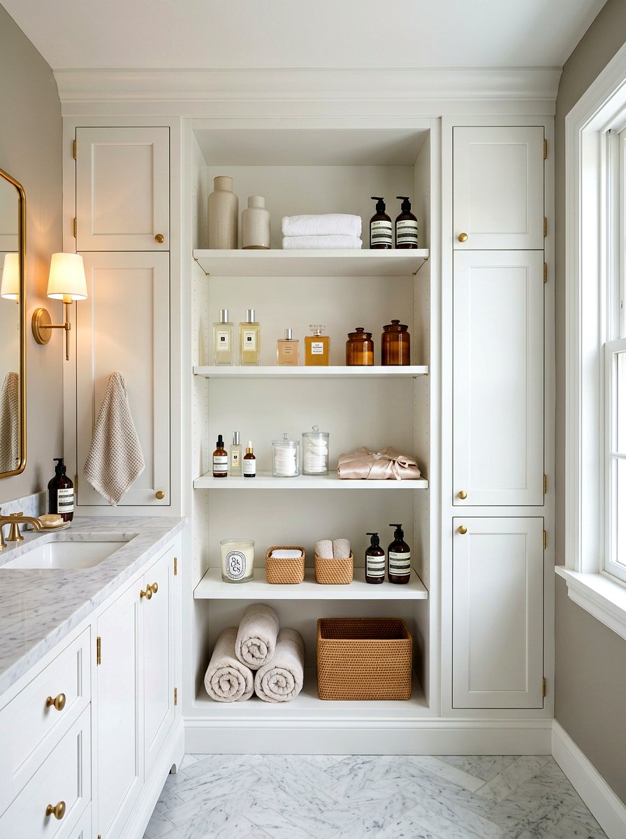 Built in bathroom cabinet shelves - 30 organizing bathroom cabinets ideas
