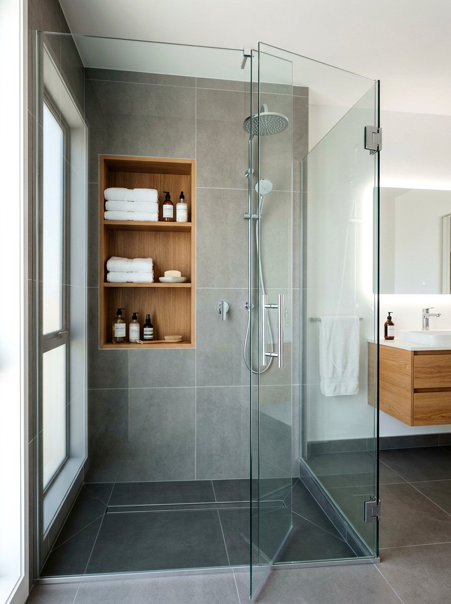 Built in bathroom shelving - 30 mid century bathroom ideas