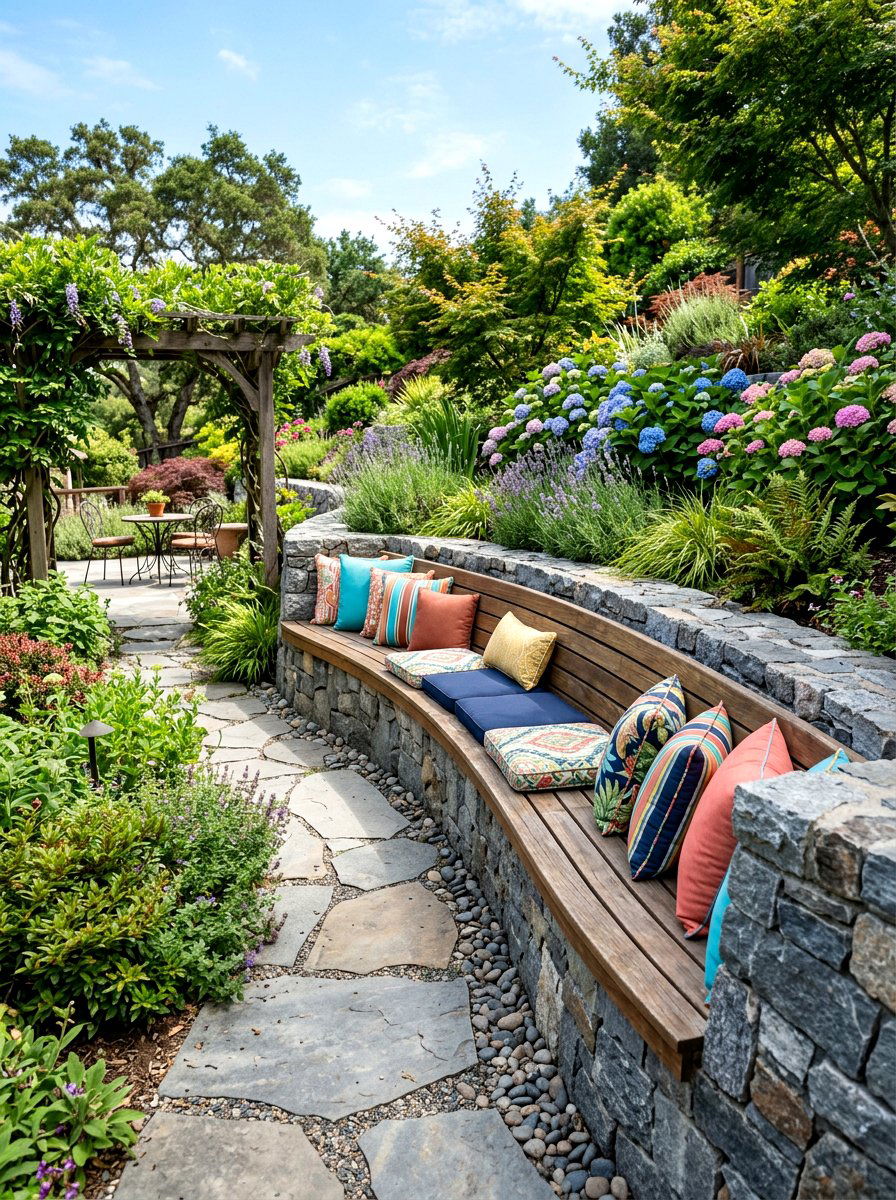 Built in bench - 30 split level backyard ideas