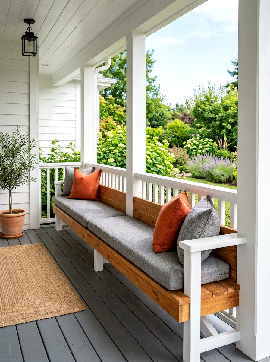 Built in bench - 30 front porch seating ideas