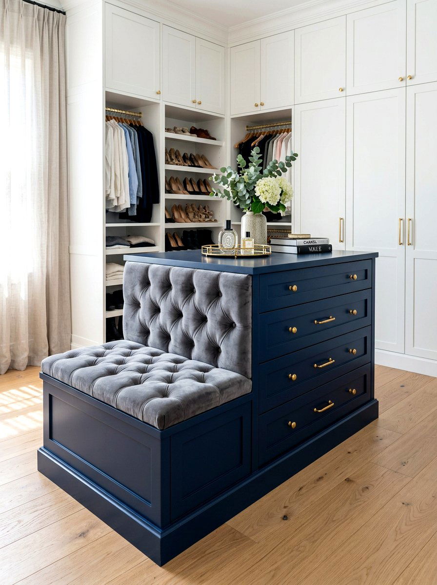 Built in bench closet island - 30 island dresser closet ideas