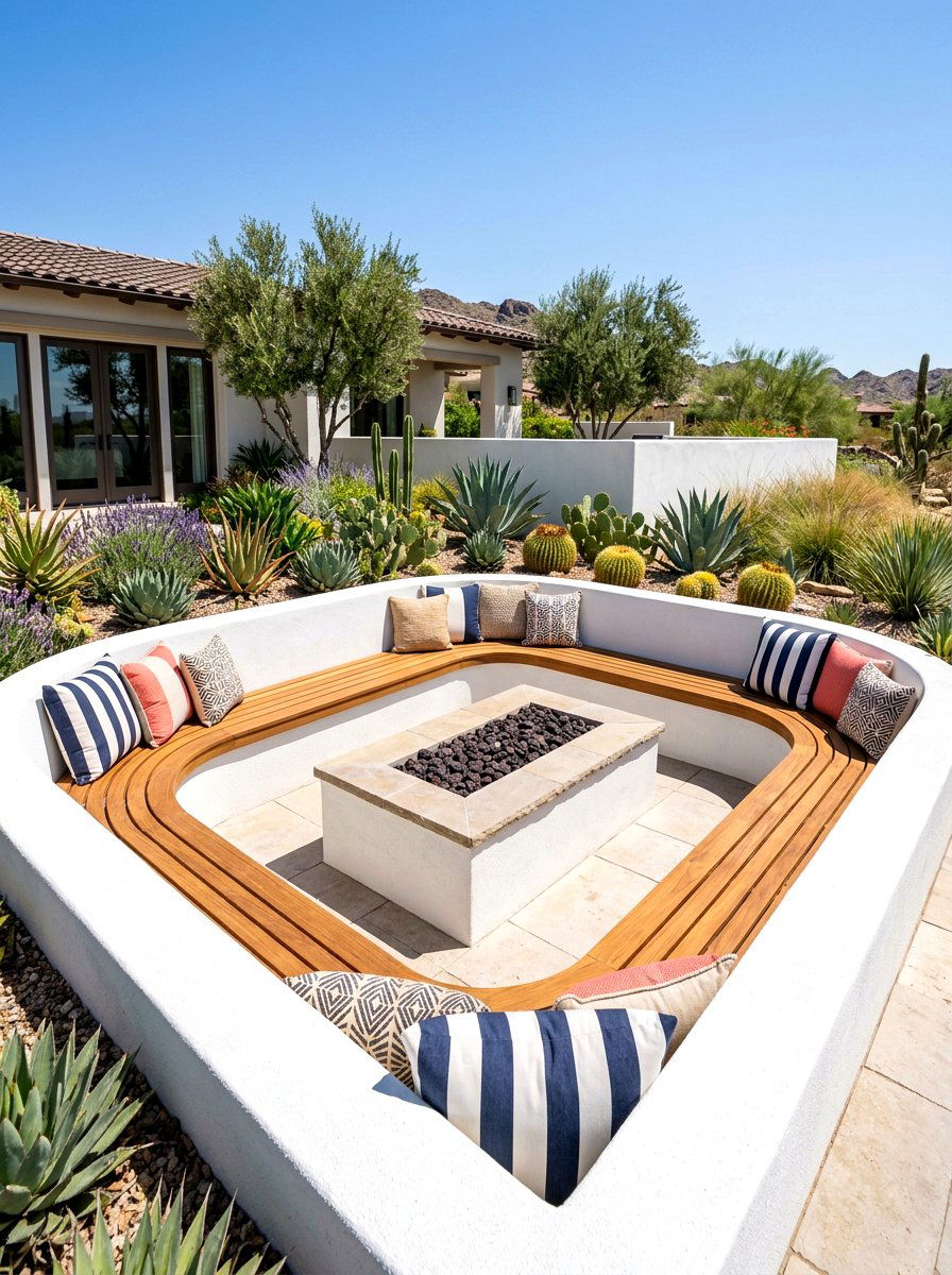 Built in bench fire pit - 30 fire pit lounge ideas