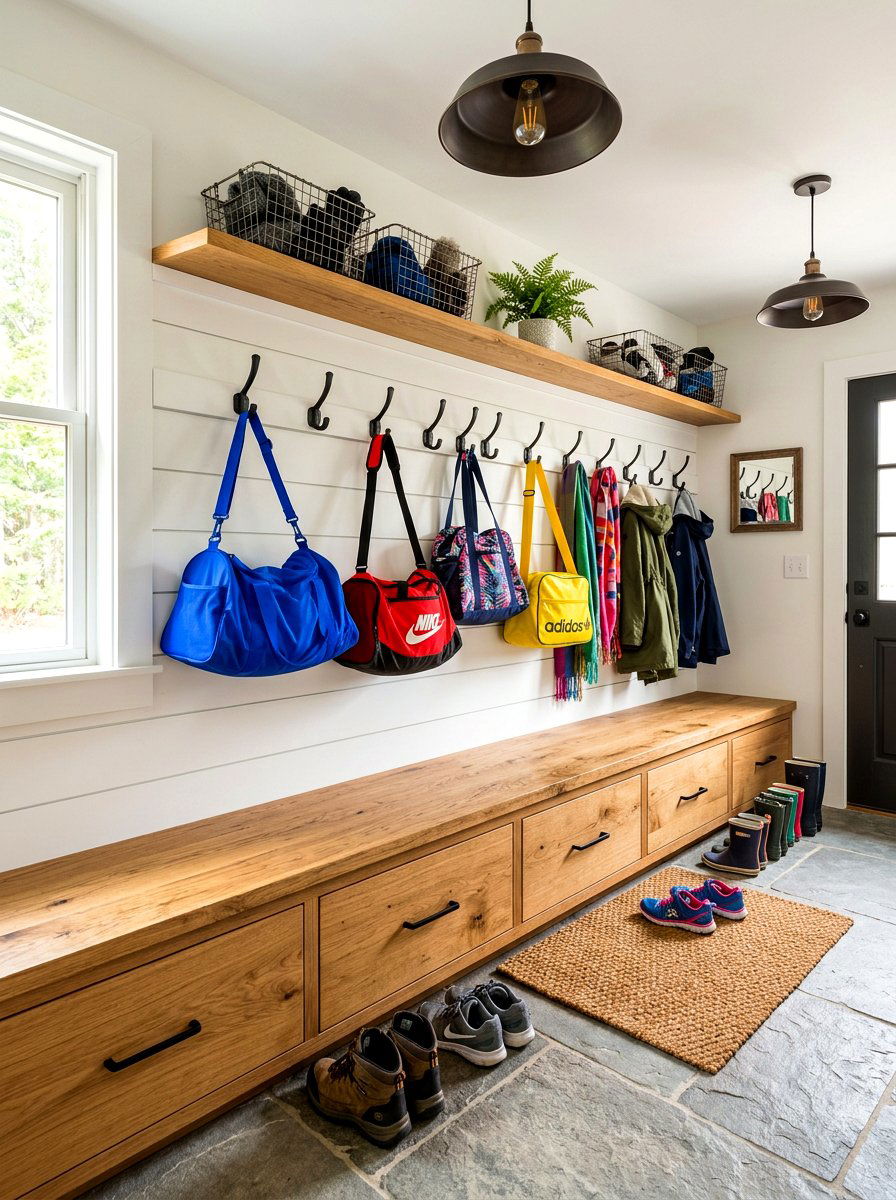 Built in bench mudroom - 30 sports gear mudroom ideas