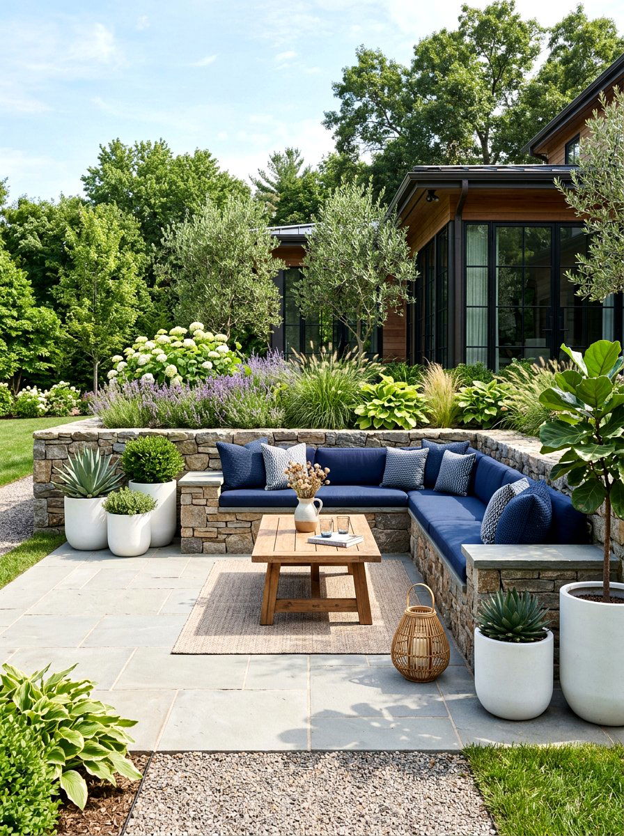 Built in bench patio - 30 beach house patio ideas