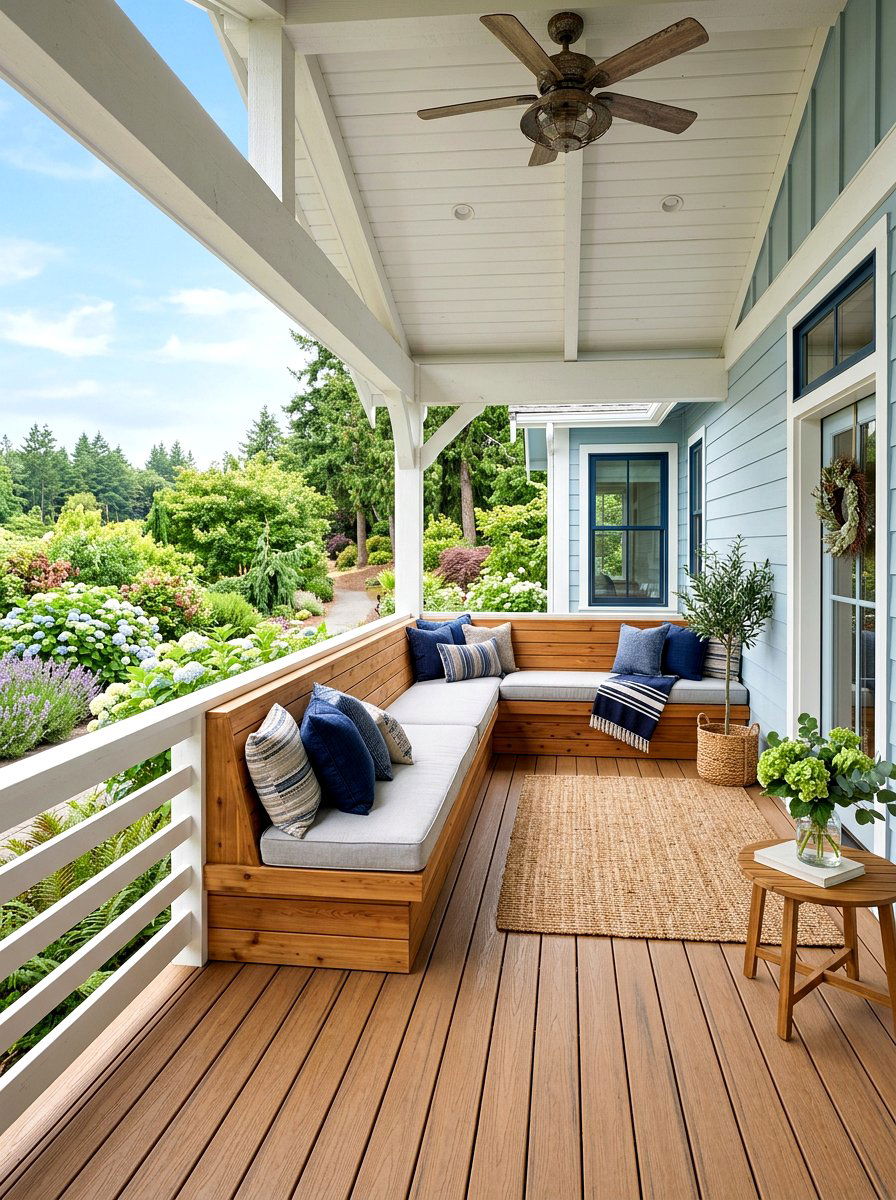 Built in bench seating - 30 lake house porch ideas