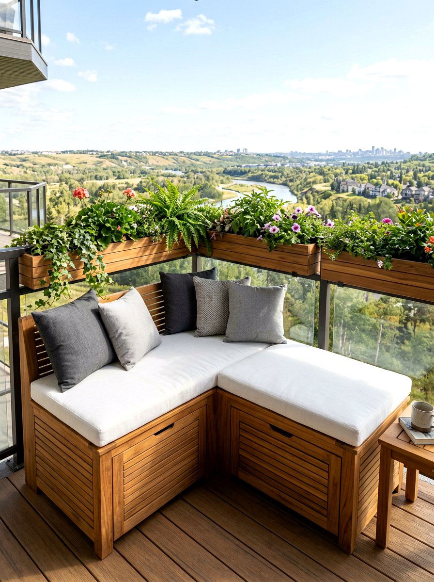 Built in bench - 30 apartment deck ideas