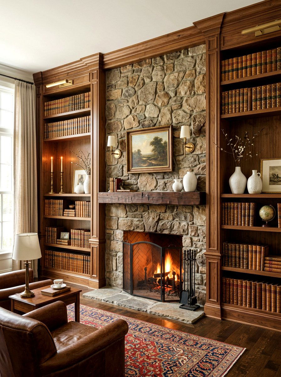 Built in bookshelf around fireplace - 30 bookshelf styling living room ideas