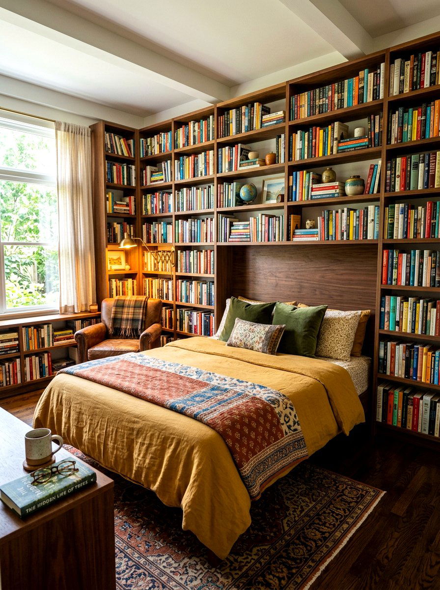 Built in bookshelf bedroom - 30 Paris apartment bedroom ideas