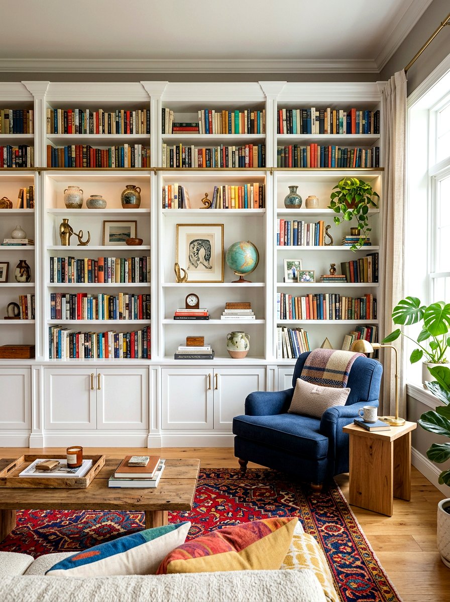 Built in bookshelf living room - 30 modern eclectic living room ideas